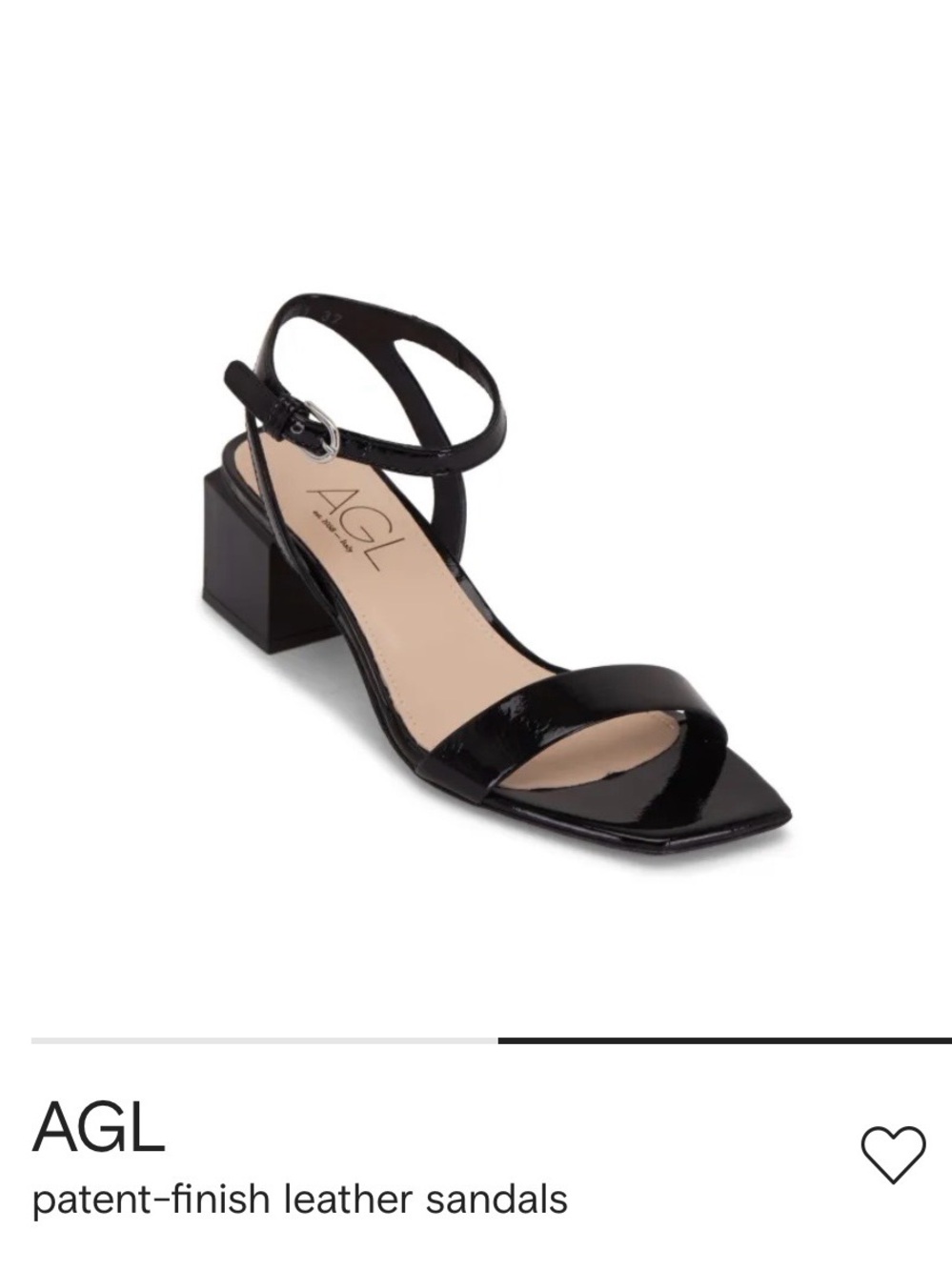 AGL Black Patent Leather Ankle-Strap Block Heel Sandals. NEW WOT